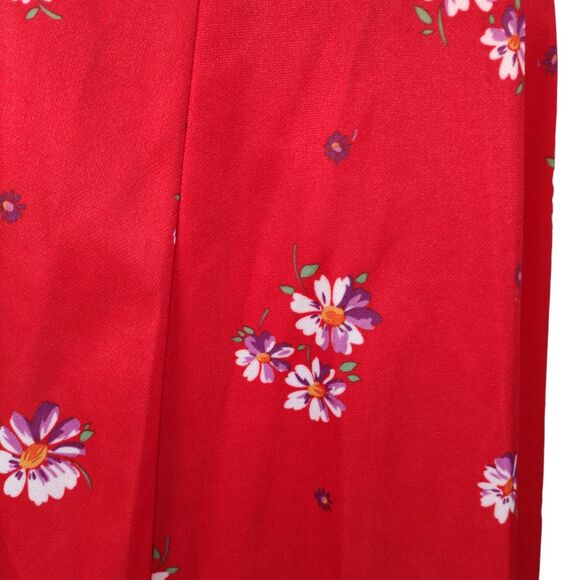 Vintage 70s Casual Midi Dress Size L Red Floral Print Dagger Collar Poly Knit - Picture 8 of 11